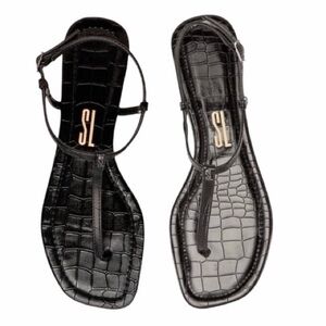 Elegant Black Crocodile Pattern Sandals by